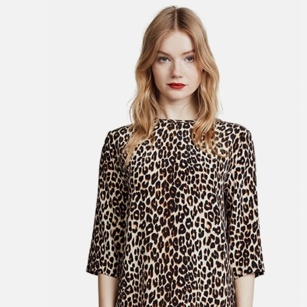 Equipment - Brown Leopard "Aubrey" 100% Silk 3/4 Sleeve Dress, Size M